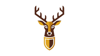 A geometric illustration of a deer head with antlers and a shield-like shape below