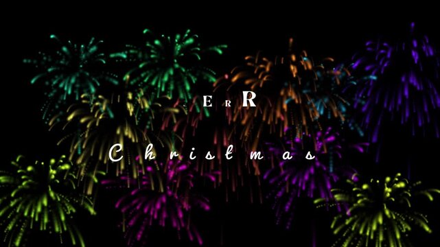 Merry Christmas Text Animation Greeting Video on Firecrackers Background