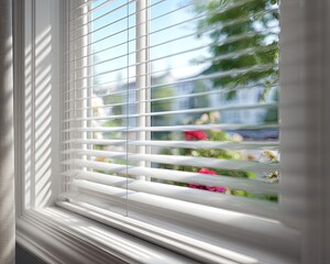 White Blinds With City View From Interior Window