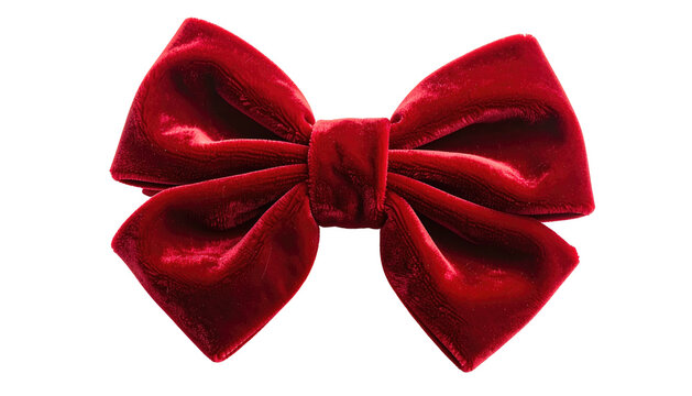 A richly-textured red velvet bow isolated against a black background, radiating warmth and elegance