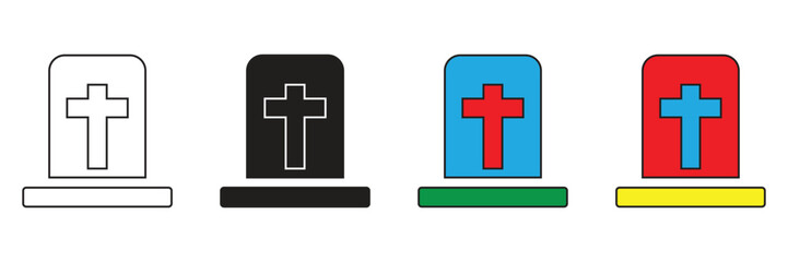 Obraz premium Gravestone icon with a cross, symbolizing death, funeral, cemetery, Christian burial, memorial service, and religious passing or remembrance.