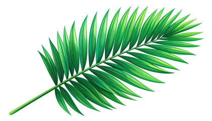 Lush, green palm frond; detailed, stylized illustration on a black background, featuring intricate leaf patterns