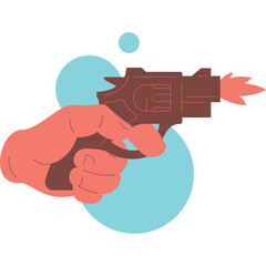 Illustration of a Hand Holding a Firing Gun with Smoke and Circles on a Transparent Background