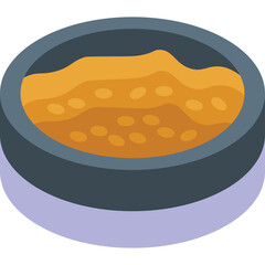 Illustration Of A Bowl Of Golden Soup With Small Beans In A Dark Blue Pot Isolated On A Light Purple Circular Shadow Vector Art