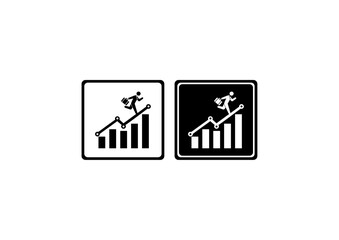 Two business icons showing a person climbing upward on a bar graph, symbolizing success, growth, and achievement in professional progress.