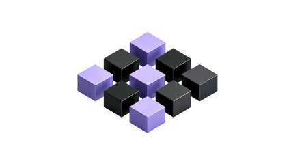 Obraz premium Stacked isometric cubes in lilac and black, arranged in a pyramid, against a stark black background