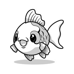 Cute kawaii koi fish character vector design monochrome