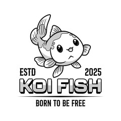 Cute kawaii koi fish art vector design monochrome