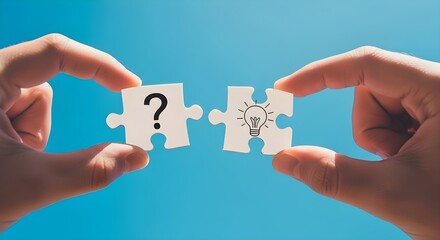Connecting the Dots Puzzle Pieces with Question Mark and Idea Light Bulb