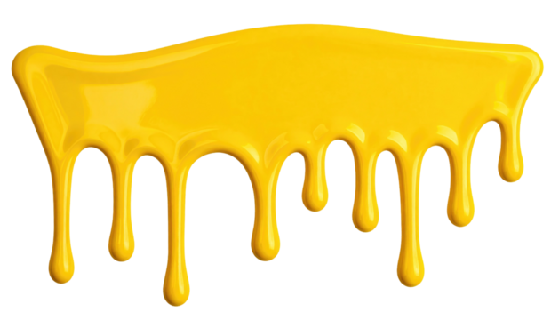 Glossy yellow substance drips downwards against a solid black background, forming irregular shapes