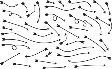 Collection of diverse black arrow illustrations on a white background