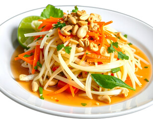 Fresh Green Papaya Salad Garnished with Herbs PNG