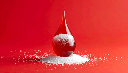 Blood sugar molecules float excessivly on red background, a visual for health concerns