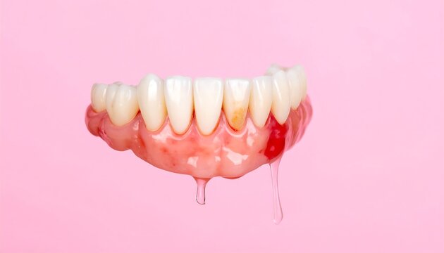 Red swollen bleeding gums indicate gum disease or gingivitis requiring dental care
