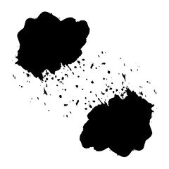 Black ink splashes forming an isolated vector silhouette of a continent map against a white background
