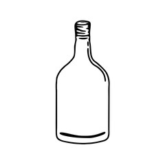 Vector illustration of a blank label white wine bottle with glass and cork, isolated on a white background