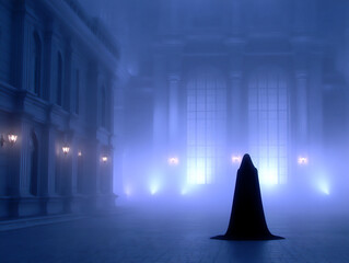 energetic scene of a theatrical play with actors in costume on a detailed set, conveying drama