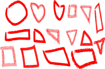 Hand Drawn Shapes Red Grunge Frame Collection on White Background