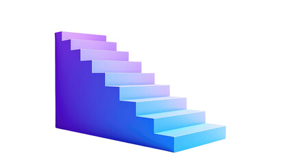 Obraz premium Gradient-lit stairs leading upwards, showcasing blue-purple hues against a stark black backdrop. Sharp edges and simple geometric forms
