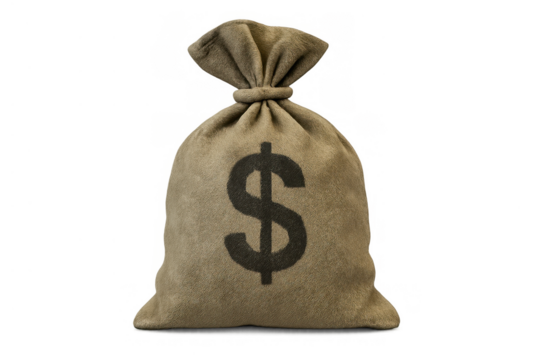 Money bag with dollar sign showing wealth, savings, finance, profit, banking, and business on transparent background