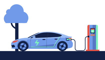 Electric vehicle charging at a public station, symbolizing eco-friendly transportation and sustainable energy solutions for a greener future