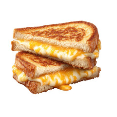 Two grilled cheese sandwiches stacked with melted yellow cheese, crusts browned