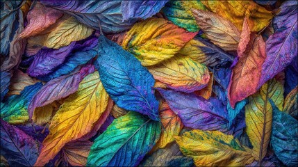 Colorful fallen leaves display vibrant hues of autumn and nature.