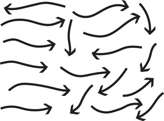 Collection of assorted black directional arrows on a white background