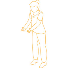 Illustration Of A Woman In A Uniform With A Transparent Background And A Dotted Outline Representing A Medical Professional Or Healthcare Worker With Her Hands Extended Forward In A 