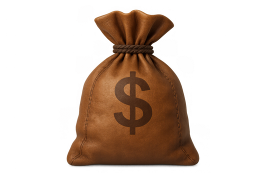 Money bag with dollar mark representing wealth, savings, investment, finance, and financial growth on transparent background