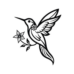 Hummingbird in Flight Floral Accent Line Drawing