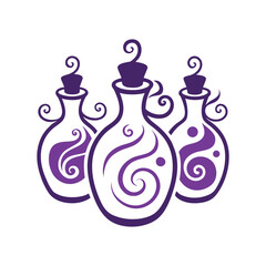 Magic Potion Bottles Decorative Swirl Illustration