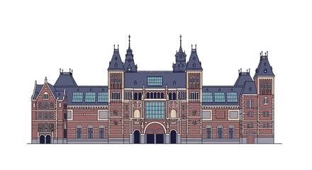 Fototapeta premium Architectural front elevation illustration of the Rijksmuseum in Amsterdam.