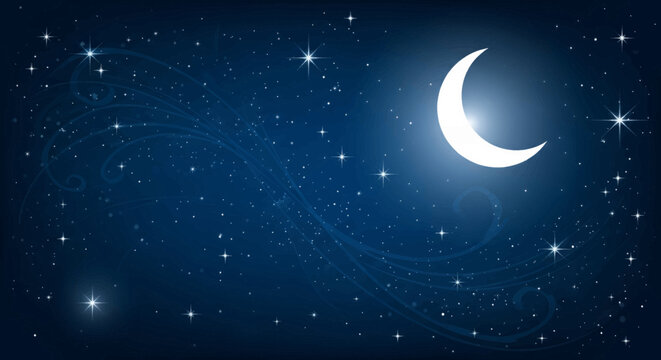 Night Sky with Moon and Stars Peaceful and Serene Dark Blue Background Illustration