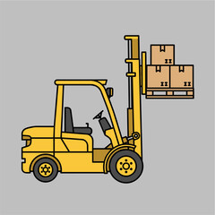 Forklift truck icon lifting pallet in warehouse industrial vehicle illustration