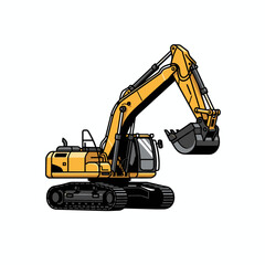 Excavator bulldozer construction vehicle isolated on white background