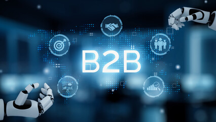 Obraz premium AI-driven B2B strategy revolutionizing business operations through intelligent automation, real-time communication, and market optimization. Digital tools by AI streamline B2B innovation. Kernel