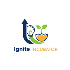 Colorful logo depicting an arrow, lightbulb, sprout, and an egg shape suggesting growth and incubation