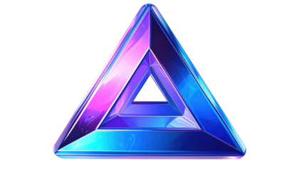A reflective iridescent nested triangle gradient design element on a black background, with dimensional depth