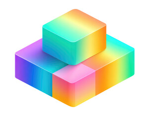 Obraz premium Stacked cubes with rainbow gradient; small on top, large on bottom. Isometric view. Black background