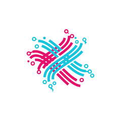 Naklejka premium Abstract logo featuring intertwined colorful curved lines with circular and teardrop shaped elements