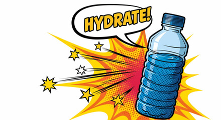 Dynamic energy for sports with this pop art vector illustration of a water bottle for hydration motivation