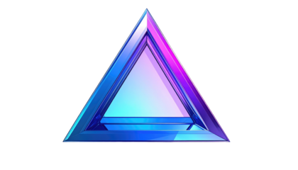 Neon triangular frame with vibrant blue and purple hues against a stark black background, 3D rendered and transparent