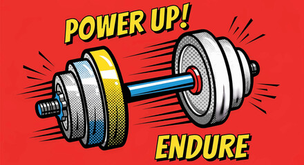 Dynamic energy for sports fitness in a pop art dumbbell vector illustration, a powerful motivation concept