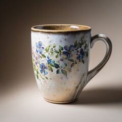 Symbolic emotional design - Elegant Ceramic Mug with Floral Design and Vintage Finish - conceptual artwork