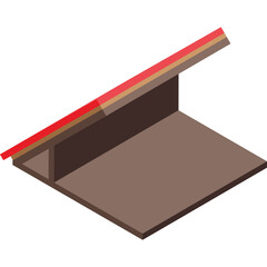 Isometric architectural illustration of a simple brown roof structure with a red accent line against a transparent background in a simplified 2D graphic style