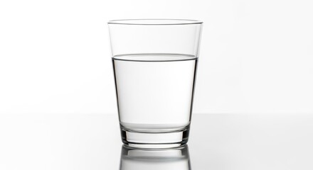 A clear glass filled with fresh water on a reflective surface.