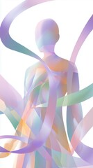 Philosophical design vision - Abstract Human Silhouette with Flowing Pastel Ribbons - symbolic idea