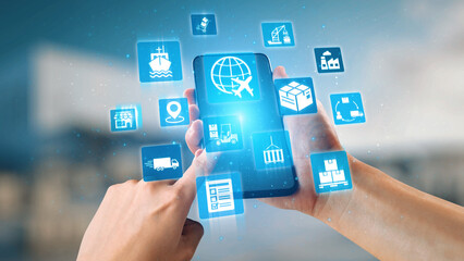 Global shipping icons show transport, logistics, and cargo delivery. Global shipping connects supply chain, global shipping management, and worldwide goods distribution. Gist