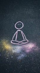 Symbolic visual storytelling - Chalk Drawing of Meditating Figure with Colorful Powder on Pavement - conceptual art
